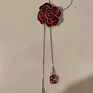Red Rose Pendant Lariat Necklace-length adjustable